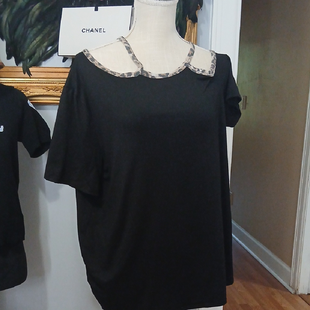 Chanel Black Women's Top with Leopard Trim